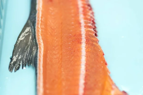 Свежий лосось с ножами — стоковое фото