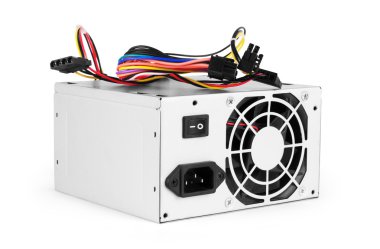 Silver computer power supply on white background clipart