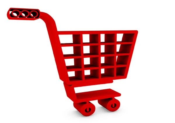 3d red shop cart. 3d image. Изолированный белый фон. 3D рендеринг — стоковое фото