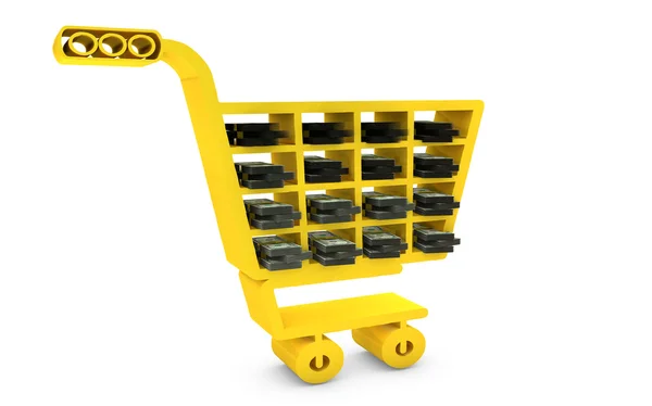 Un carrito de compras lleno de dólares americanos - 3d render —  Fotos de Stock