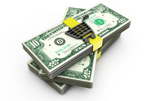 Ein Warenkorb gefüllt mit amerikanischen Dollars - 3D-Render — Stockfoto