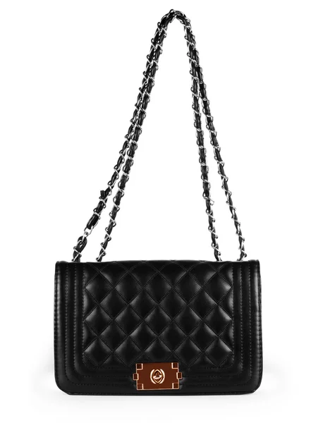 Black female leather bag isolated on white background. — Stock Photo, Image
