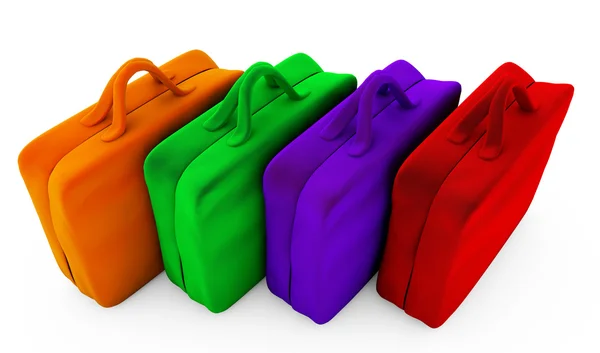 Χρωματισμένες τσάντες αγορών, απομονώνονται σε λευκό φόντο. 3D renderin — Φωτογραφία Αρχείου