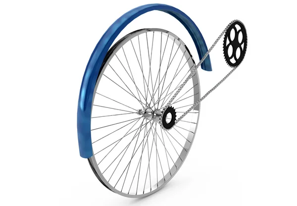 Unidad, el ala y la cadena de una bicicleta sobre un fondo blanco — Foto de Stock