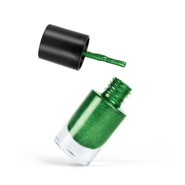 Esmalte de uñas verde sobre fondo blanco —  Fotos de Stock