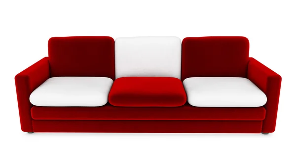 Canapé rouge avec coussins blancs rendu 3d — Photo