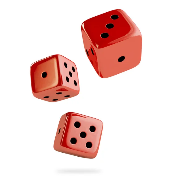 Három piros kocka, fehér háttér, 3d render — Stock Fotó