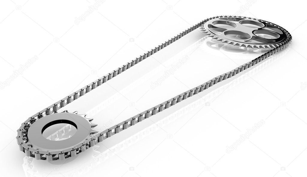 Bicycle chain close-up isolated on a white background. 3d render