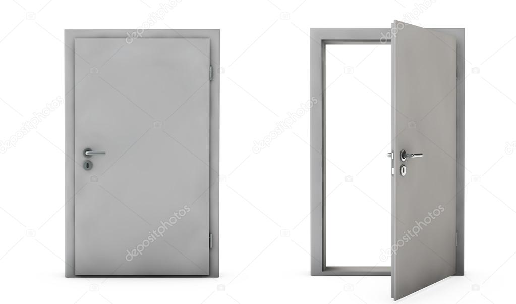 Closed and Open Doors Isolated 3D render