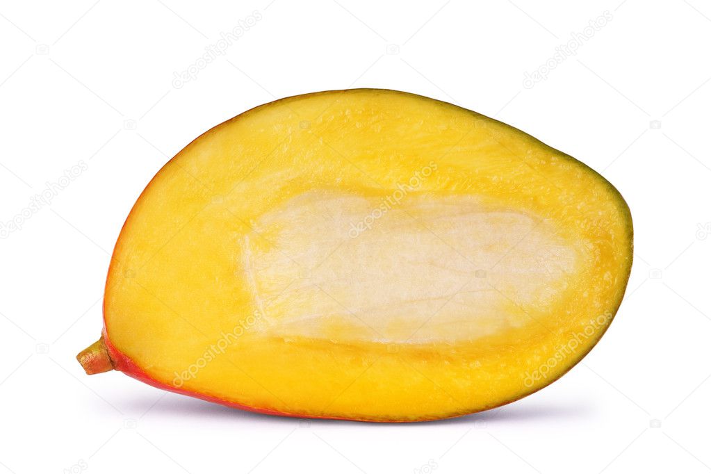 Ripe mango slices on white