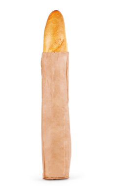 Fresh Baguette in a paper bag, over the white background. clipart