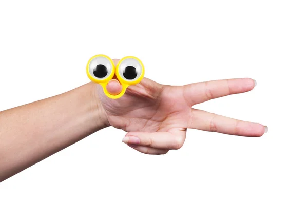 Augen auf den Fingern der Hand, auf weißem Hintergrund — Stockfoto