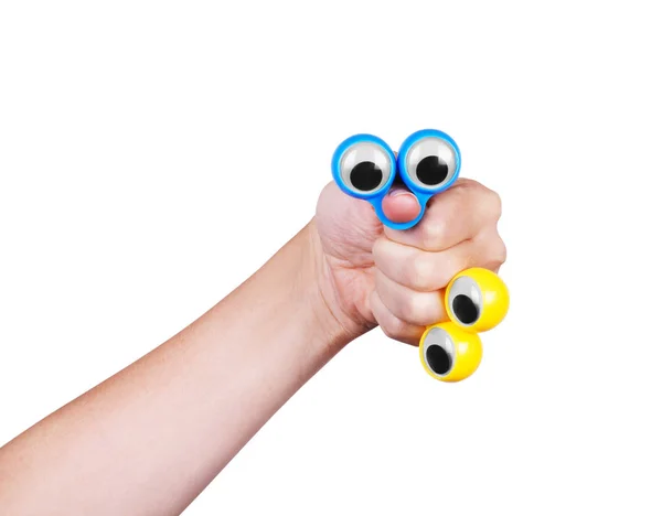 Augen auf den Fingern der Hand, auf weißem Hintergrund — Stockfoto