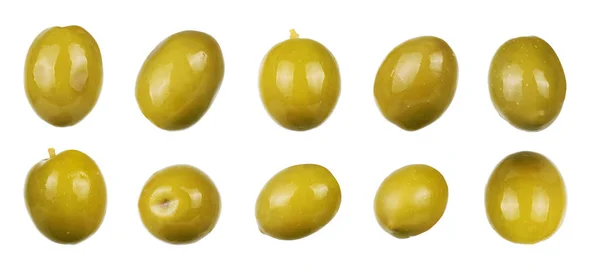 Azeitonas verdes isoladas em branco. recolha — Fotografia de Stock