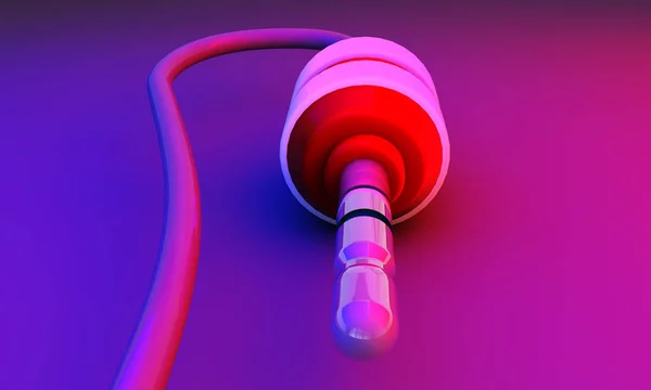 Eingang Audio-Anschluss mit Kabel-Makro auf Neon-Hintergrund concep — Stockfoto