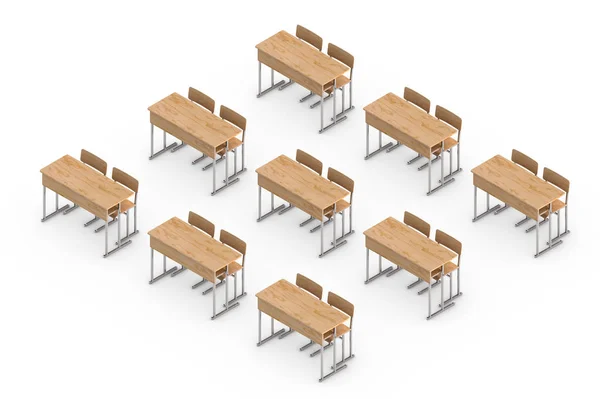 Изометрические школьная парта и стул Wooden изолированы на белом. 3d ren — стоковое фото