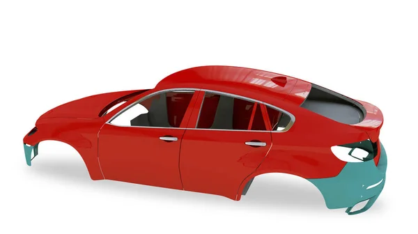 Red back body car with no wheel 3d illustration. — Stock Photo, Image