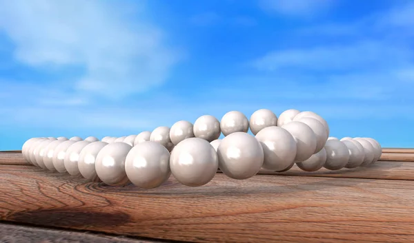 Collar de perlas blancas en la vieja mesa de madera grunge 3d render — Foto de Stock