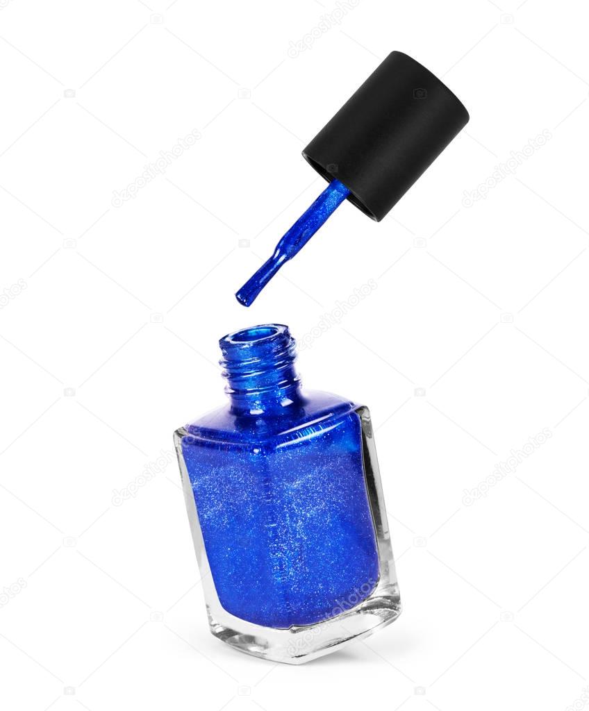 Blue nail polish isolated on white background
