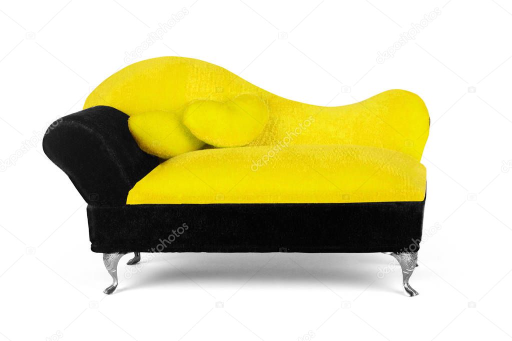 small yellow sofa over white background