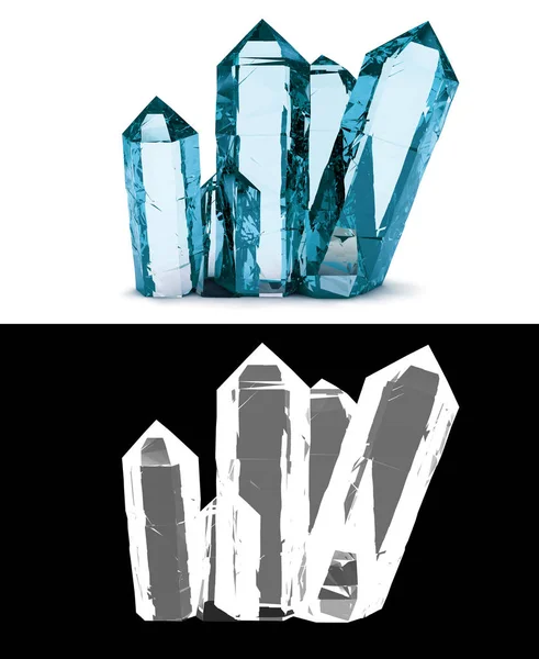 Cristales azules sobre fondo blanco con canal alfa transparente —  Fotos de Stock