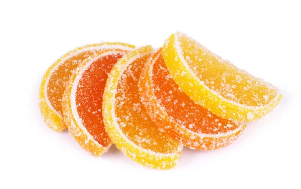 Fruit jellies. Jelly candies citrus in form lobules isolated on — Stock Photo, Image
