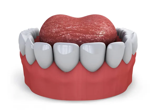Käke med tänder och tunga på en vit bakgrund 3d rendering — Stockfoto