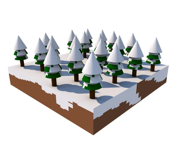 Floresta de inverno, baixo estilo poli 3d render — Fotografia de Stock