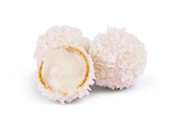 White Chocolate Candy With Coconut Topping On White Background — Stock Photo, Image