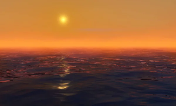 Solnedgång vid havet. Soluppgång i havet. 3D-rendering. — Stockfoto