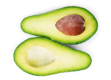 Two slices of avocado isolated on the white background. One slic clipart