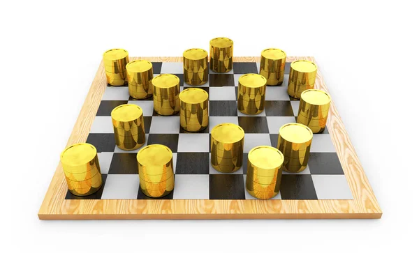 Monedas en un tablero de ajedrez. Concepto financiero. concepto de dinero 3d render —  Fotos de Stock