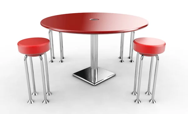 Modern bár asztal két székkel, fehér háttér. 3D rendere — Stock Fotó