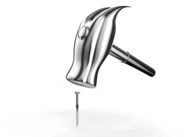 3D Oluşturucu görüntü. Bir çivi vurmak çekiç. İnşaat kavramı. 