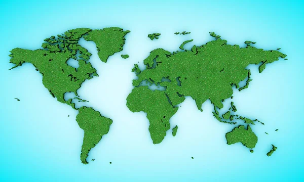 3D render blauwe en groene kaart van de wereld — Stockfoto