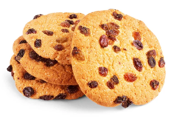 Haferflocken-Kekse mit Rosinen auf weißem Hintergrund — Stockfoto