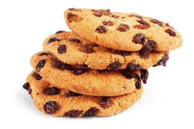 Yulaf ezmeli kurabiye beyaz zemin üzerine kuru üzüm ile