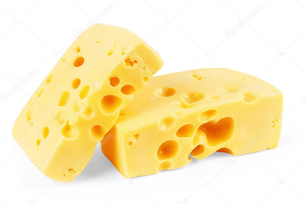 Piece of cheese isolated on white