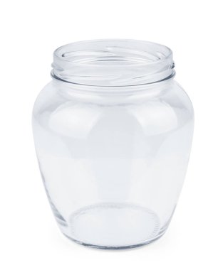 Boş cam kavanoz beyaz arkaplanda izole edildi