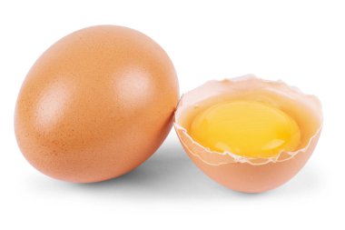 Tek kahverengi tavuk yumurtası beyaza izole edilmiş.