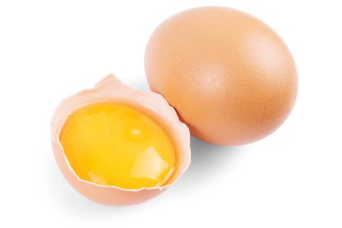 Tek kahverengi tavuk yumurtası beyaza izole edilmiş.