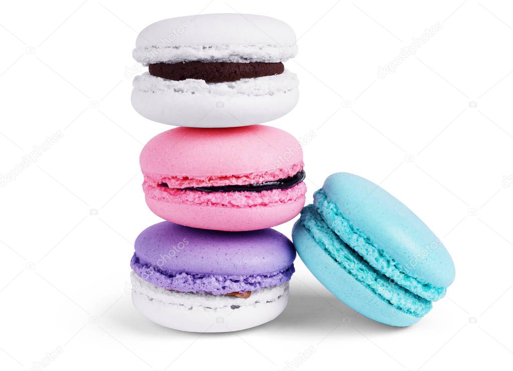 Cake macaron or macaroon isolated on white background, sweet and