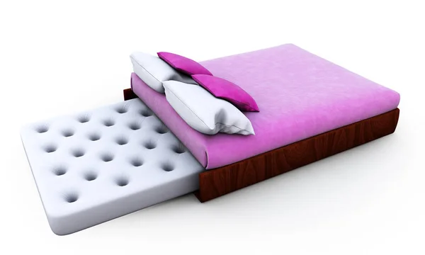 Colchão de cama branco isolado no fundo branco renderização 3D — Fotografia de Stock