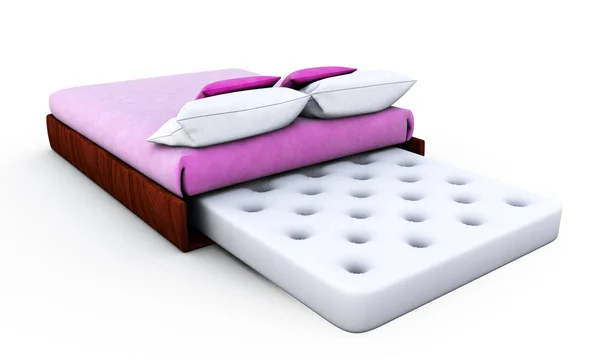 Witte Bed Matras geïsoleerd op witte achtergrond 3D render — Stockfoto