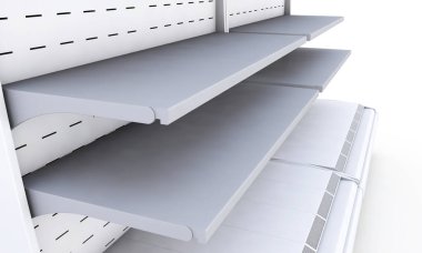 Boş buzdolabı ekran vitrin. Beyaz adam izole