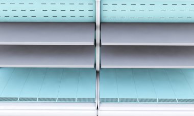 Boş buzdolabı ekran vitrin. Beyaz adam izole