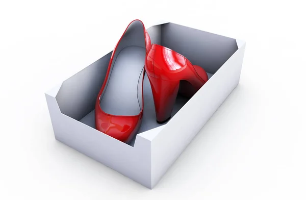 Chaussures femme rouge en boîte isolée sur blanc - 3d render illustrati — Photo