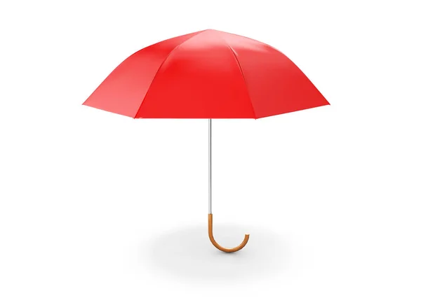 Piros esernyő- vagy napernyő, fekete fogantyú elszigetelt fehér fonákkal — Stock Fotó