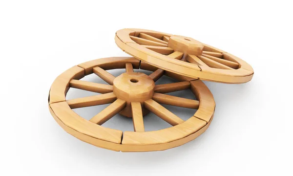 Vintage wooden Wheels - 3d illustration isolated on white — Stock Photo, Image