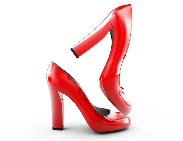 Par de zapatos de tacón de aguja de mujer roja aislados en el fondo blanco —  Fotos de Stock